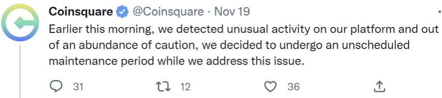 Coinsquare breach tweet